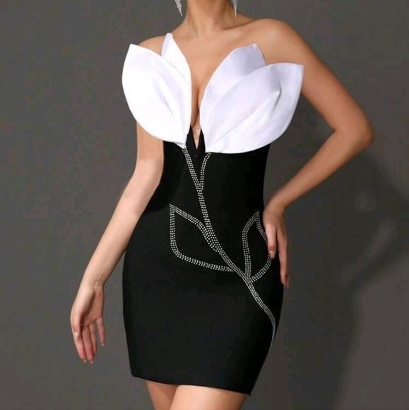 Dresses & Skirts - Summer 3D Floral Rhinestone Strapless Bandage Bodycon Mini Dress,Sexy Open Back